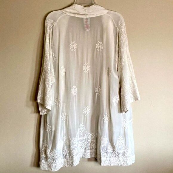 Johnny Was Motley Intricate Tonal Embroidered Kimono Jacket Cream Size M - L - Picture 12 of 16